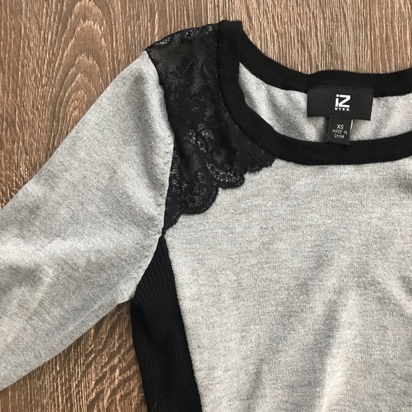 BOGO Stylish Fitted Grey and Black Lace Sweater - Picture 2 of 6